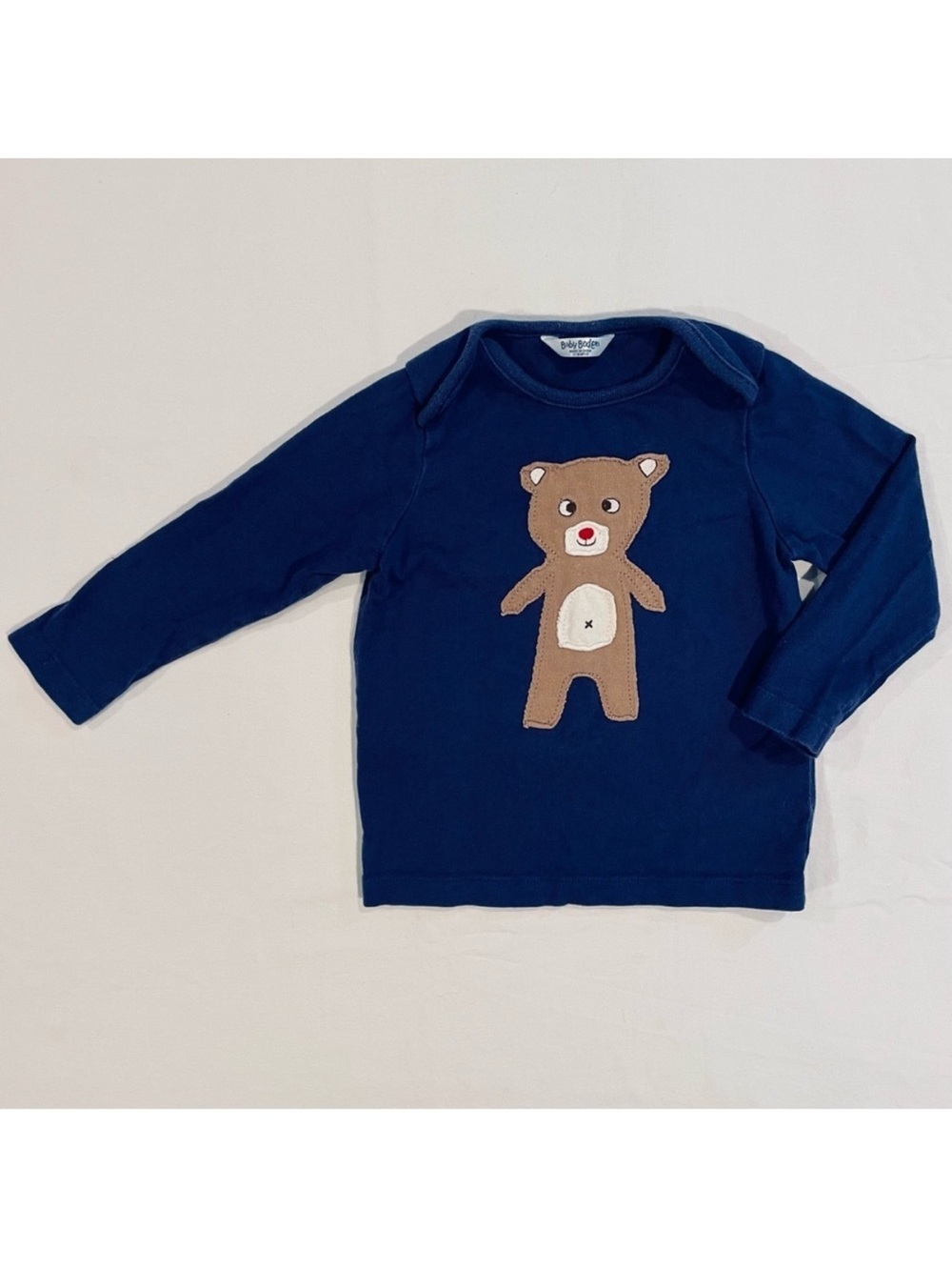 Baby Boden Big Applique Tee Boys 12-18M Teddy Bear Shirt Navy Blue Cotton Mini